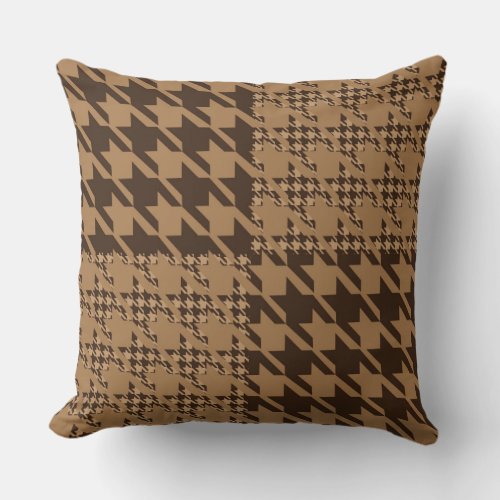 Brown Houndstooth Patchwork Pattern Throw Pillow