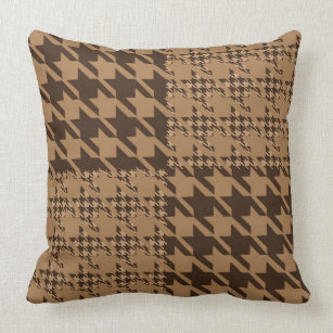 Brown Houndstooth Patchwork Pattern Throw Pillow