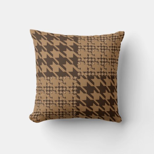 Brown Houndstooth Patchwork Pattern Throw Pillow