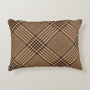 Brown Houndstooth Scottish Check Plaid Pattern Accent Pillow