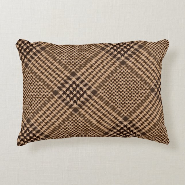 Brown Houndstooth Scottish Check Plaid Pattern Accent Pillow (Front)