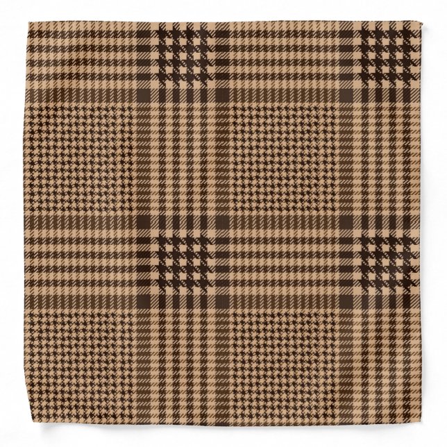 Brown Houndstooth Scottish Check Plaid Pattern Bandana (Front)