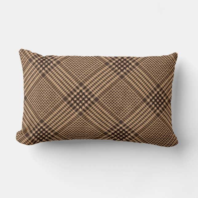 Brown Houndstooth Scottish Check Plaid Pattern Lumbar Pillow (Front)