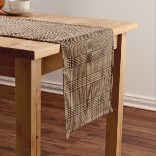 Brown Houndstooth Scottish Check Plaid Pattern Medium Table Runner