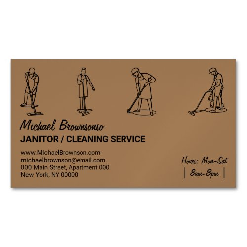 Brown House Cleaning Professional Men Janitorial Business Card Magnet