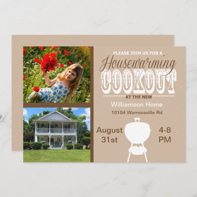 Brown Housewarming Cookout Invitation (Front/Back)