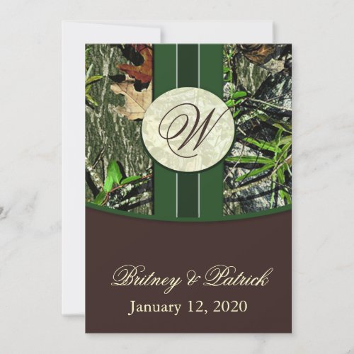 Brown &amp; Hunter Green Camo Wedding Invitations