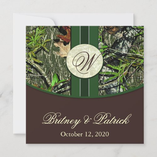 Brown &amp; Hunter Green Camo Wedding Invitations