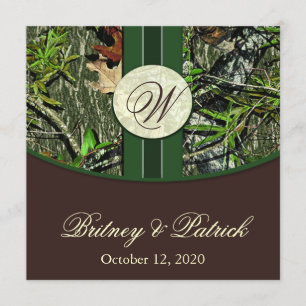 Brown & Hunter Green Camo Wedding Invitations