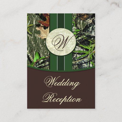 Customizable Brown & Hunter Green Camo Wedding Reception Cards Business Cards