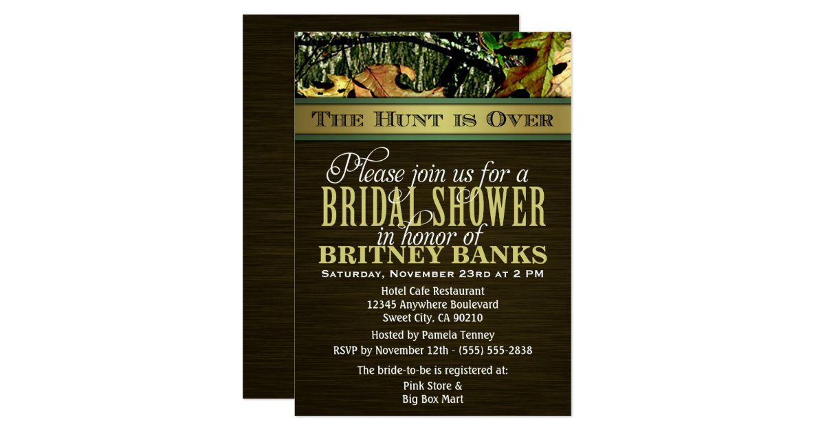 Brown Hunting Camo Bridal Shower Invitations
