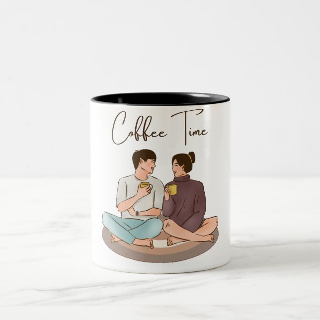 Brown Illustration Couple Mug (Center)