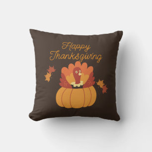 Brown Illustrative Thanksgiving Throw Pillow