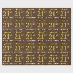 Brown, Imitation Gold Look "21st BIRTHDAY" Wrapping Paper