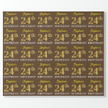 [ Thumbnail: Brown, Imitation Gold Look "24th Birthday" Wrapping Paper ]