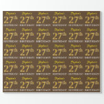[ Thumbnail: Brown, Imitation Gold Look "27th Birthday" Wrapping Paper ]