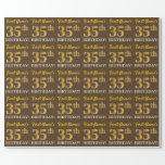 [ Thumbnail: Brown, Imitation Gold Look "35th Birthday" Wrapping Paper ]