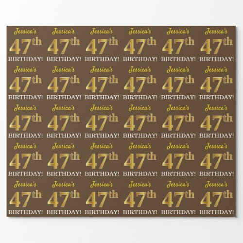 Brown Imitation Gold Look 47th BIRTHDAY Wrapping Paper