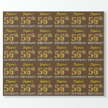 [ Thumbnail: Brown, Imitation Gold Look "56th Birthday" Wrapping Paper ]