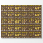 [ Thumbnail: Brown, Imitation Gold Look "60th Birthday" Wrapping Paper ]