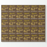 [ Thumbnail: Brown, Imitation Gold Look "62nd Birthday" Wrapping Paper ]