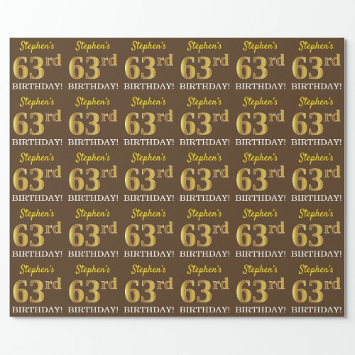 Brown Imitation Gold Look 63rd BIRTHDAY Wrapping Paper