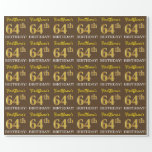 [ Thumbnail: Brown, Imitation Gold Look "64th Birthday" Wrapping Paper ]