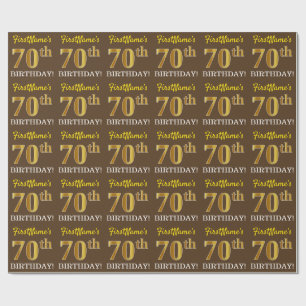 Brown, Imitation Gold Look "70th BIRTHDAY" Wrapping Paper