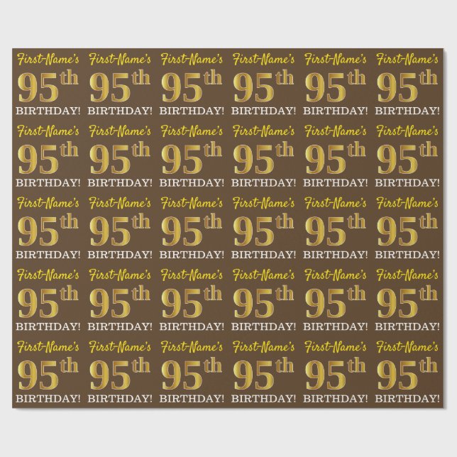 Brown, Imitation Gold Look "95th BIRTHDAY" Wrapping Paper (Flat)