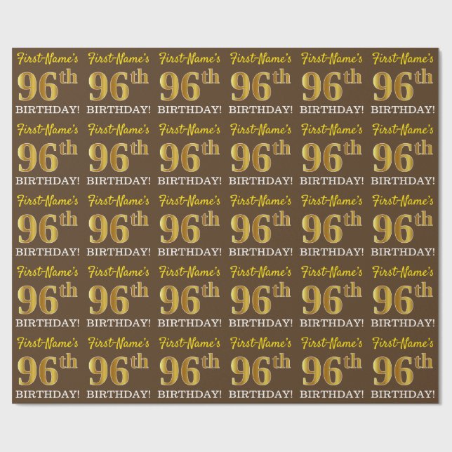 Brown, Imitation Gold Look "96th BIRTHDAY" Wrapping Paper (Flat)