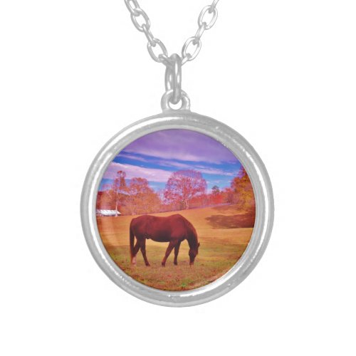  Brown in a dreamy colored field Silver Plated Necklace