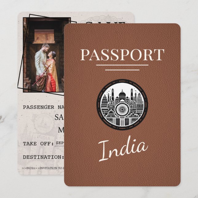 Brown India Passport Save The Date (Front/Back)