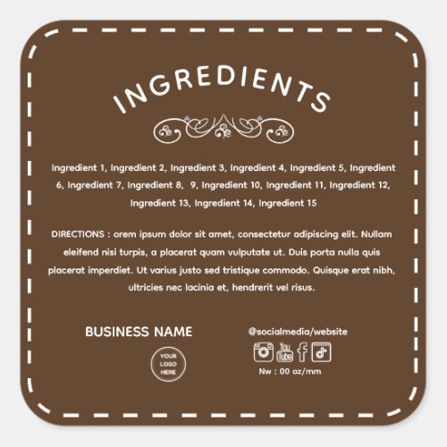 Brown Ingredient Direction With Logo Product Label