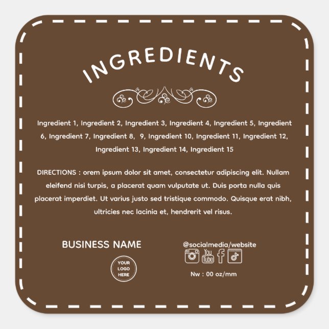 Brown Ingredient Direction With Logo Product Label (Front)