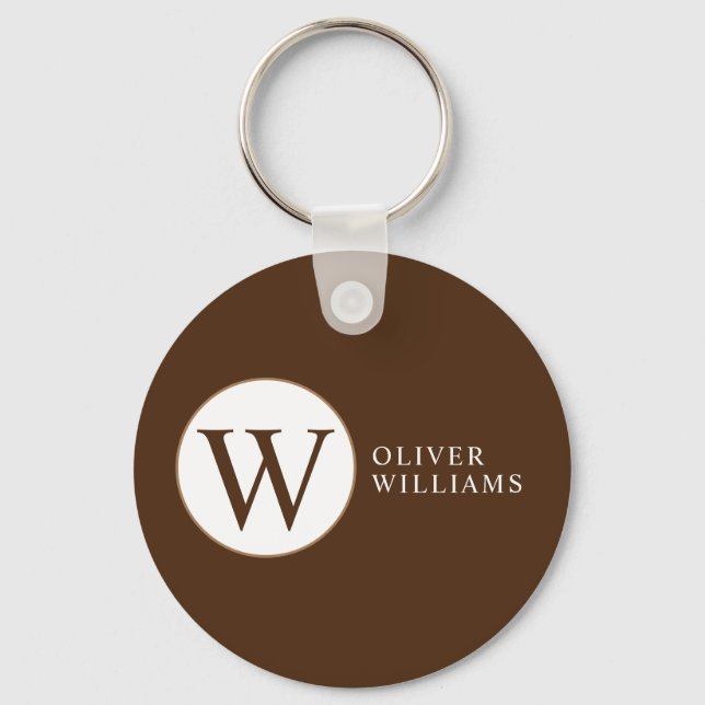 Brown Initial W (editable) Circle Monogram Keychain (Front)