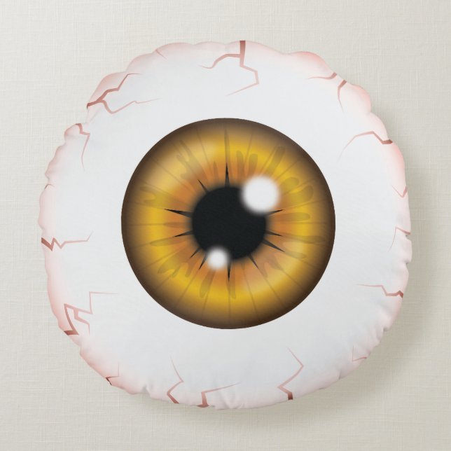 Brown Iris Eyeball Scary Bloodshot Halloween Eye Round Pillow (Front)
