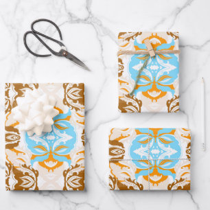 Brown Ivory African Geometric Pattern Wrapping Paper Sheets