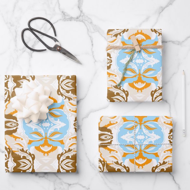 Brown  Ivory African Geometric Pattern Wrapping Paper Sheets (Front)