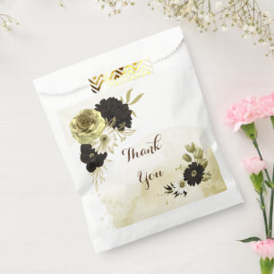 brown, ivory and gold flowers wedding favor bag