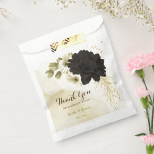 brown, ivory and gold flowers wedding favor bag