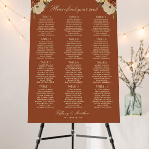 Brown Ivory Autumn Floral Wedding Seating Chart Foam Board