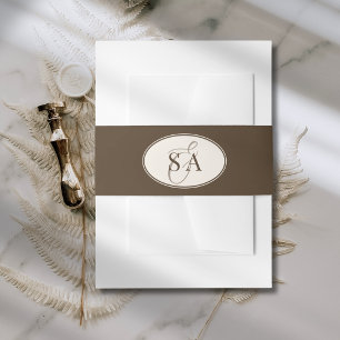 Brown Ivory Classic Oval Old Money Wedding  Invitation Belly Band