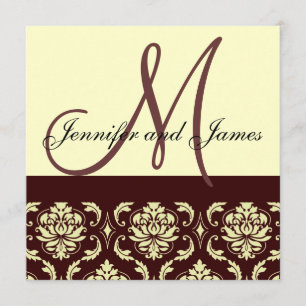 Brown Ivory Damask Monogram Wedding Invitation