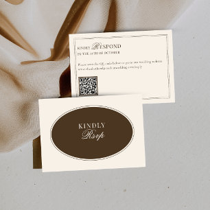 Brown Ivory Elegant Old Money QR Code Wedding RSVP Card