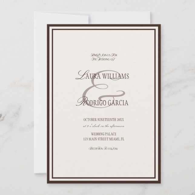 Brown Ivory Old Money Luxe Wedding Invitation (Front)