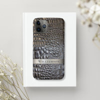 Brown Ivory Reptile Digital Leather Titanium Metal