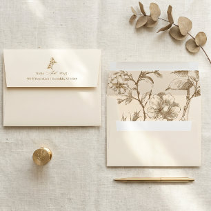 Brown Ivory Vintage Botanical Wedding Envelope