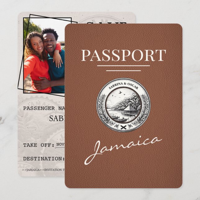 Brown Jamaica Passport Save The Date (Front/Back)