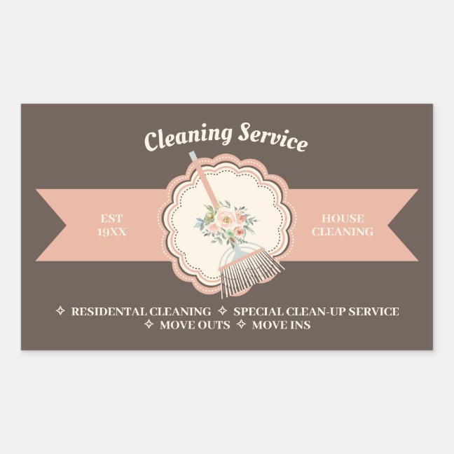 Brown Janitorial Calligraphy Housekeep Cleaning Rectangular Sticker