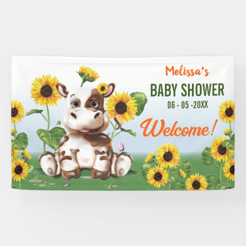 Brown Jersey Cow Baby Girl Shower Banner